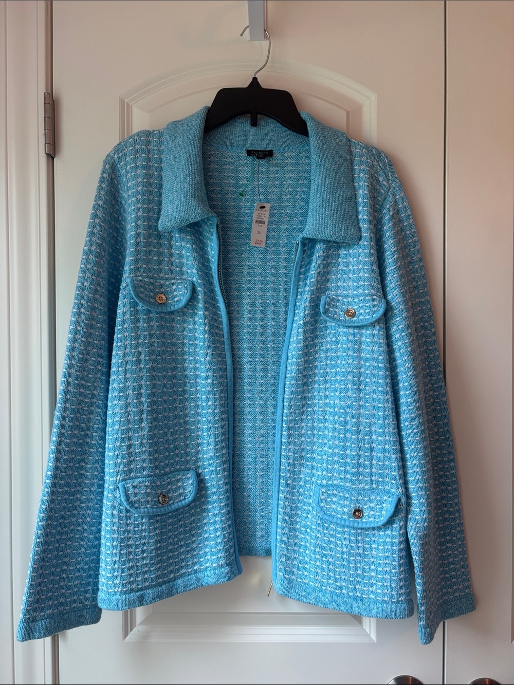 Talbots Light Blue Tweed Sparkle Zip Jacket - Picture 3 of 8